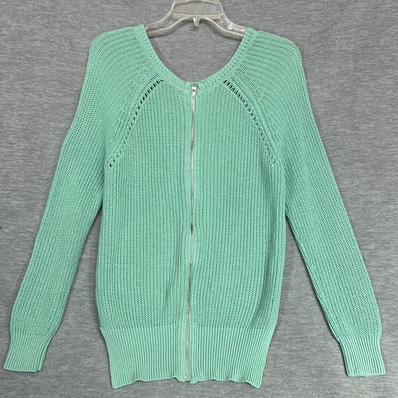 TIMING Mint Green Long Sleeve Scoop Neck Full Zipper Back with Hi Lo Hem Sweater - Picture 2 of 16